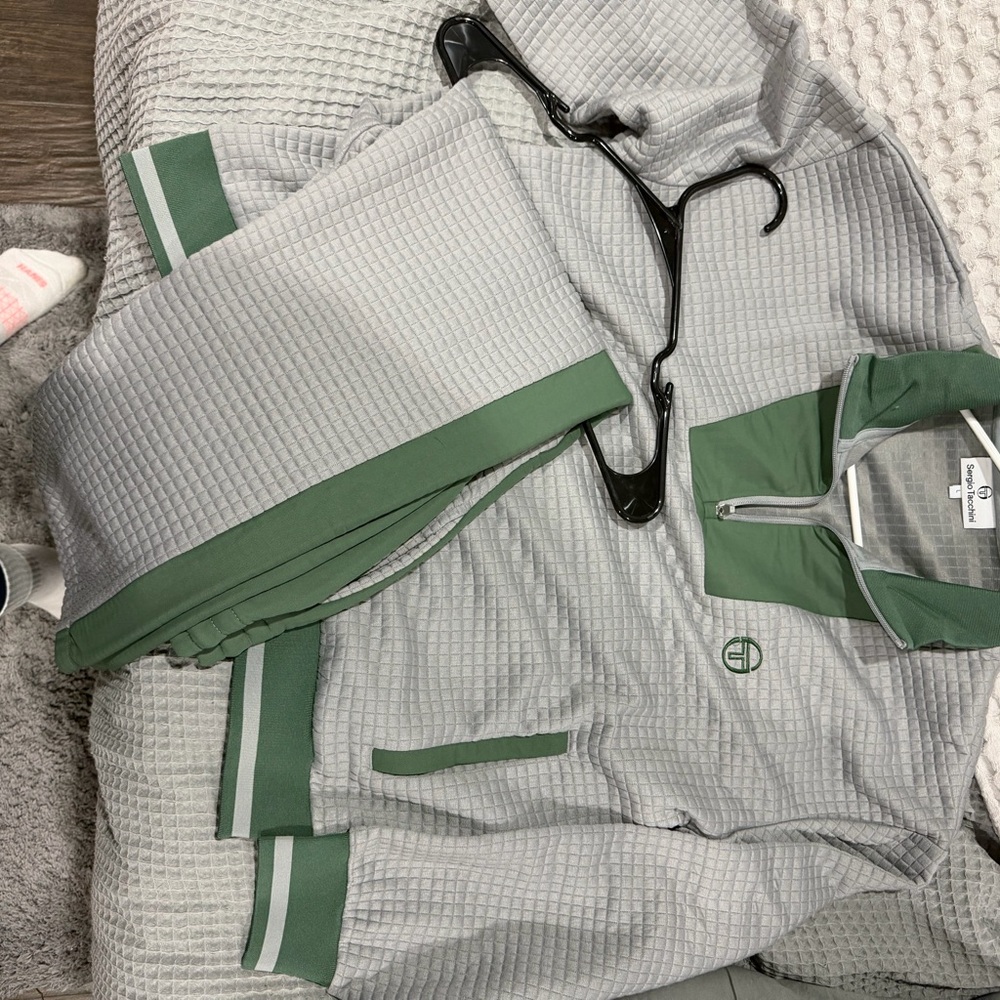 Sergio Tacchini Green and Gray Quarter-Zip Pullover